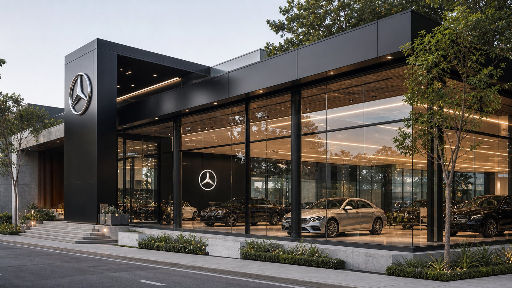 Showroom automotriz Mercedes-Benz diseñado por INCORE Guatemala